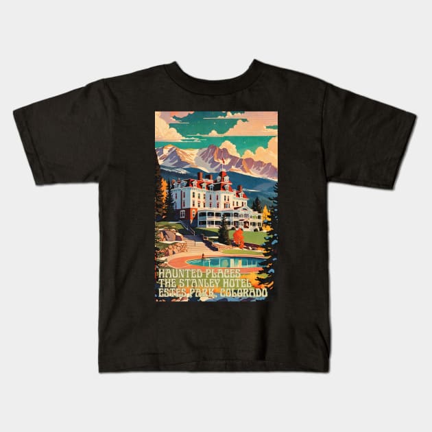 Haunted Places The Stanley Hotel Estes Park Colorado Kids T-Shirt by DanielLiamGill